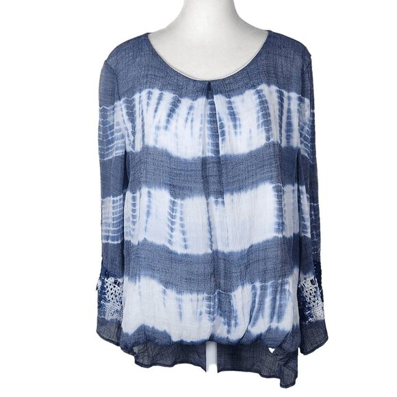 By & By Boho Tie-Dye Peasant Top with Bubble Hem and Crochet Accents Size XL - Picture 1 of 10